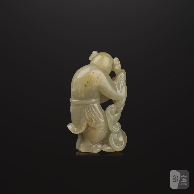 十七/十八世紀 灰黑玉臥獸 及 青白玉童子 | DEUX GROUPES EN JADE SCULPTÉ - 图12